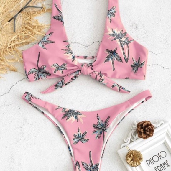 NWT Pink Palm Tree Zaful Bikini - Picture 1 of 4